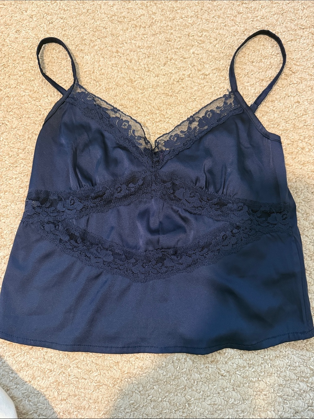 Edikted Navy Lace Trim Satin Cami Top